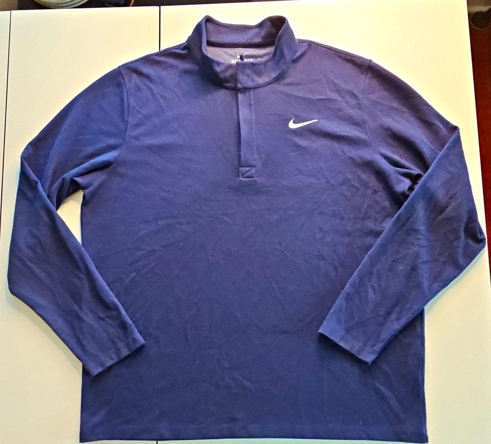 Nike Dri FIT Quarter Zip Pullover Men XL Navy Blue Standard Fit Long Sleeve